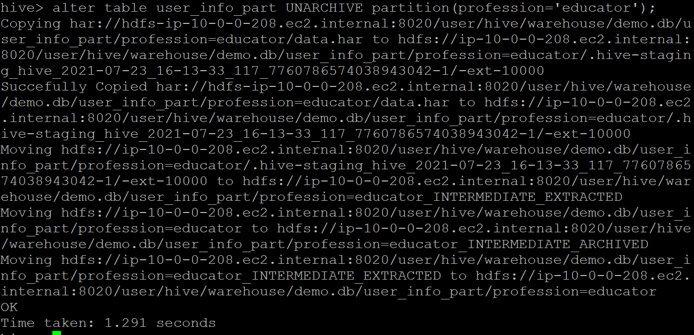 How to archive file partitions for file count reduction in Hive